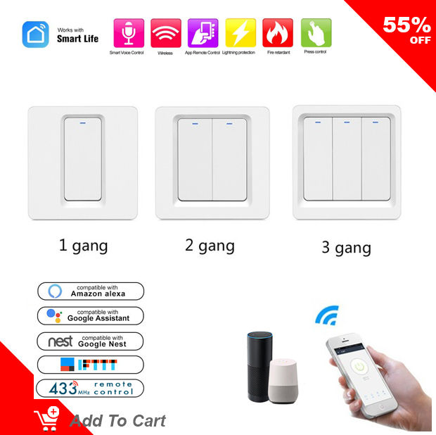 Smart switchs Button Type No- Neutral/ Bluetooth 1/2/3 Gang