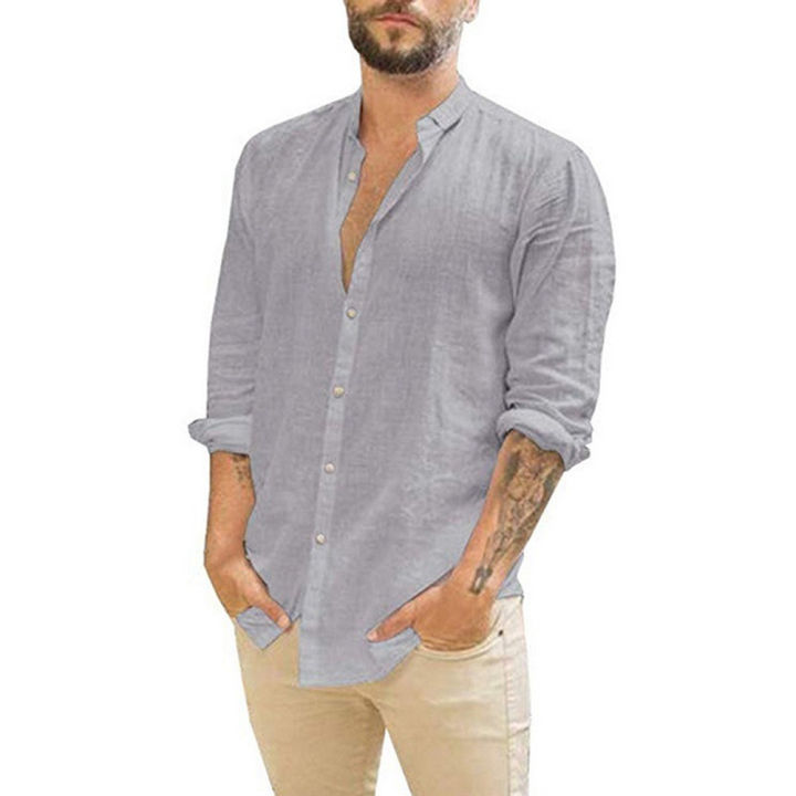 Yfashion%20Men%20%20Shirt%20Linen%20Cardigan%20Solid%20Color%20Casual%20Stand-up%20Collar%20Long-sleeved%20Shirt%20color%20-%20Image%208