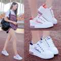 Women's White Shoes Height Increasing Insole New Women's Thin Shoes White Lace-up Korean Style Casual Fashion All-Matching Wedge Student. 