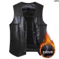 Leather Waistcoat Fleece-lined Thickened Middle-Aged and Elderly Men's Thermal Vest Leisure Vest Dad Wear Autumn and Winter Vest Men's Coat _. 