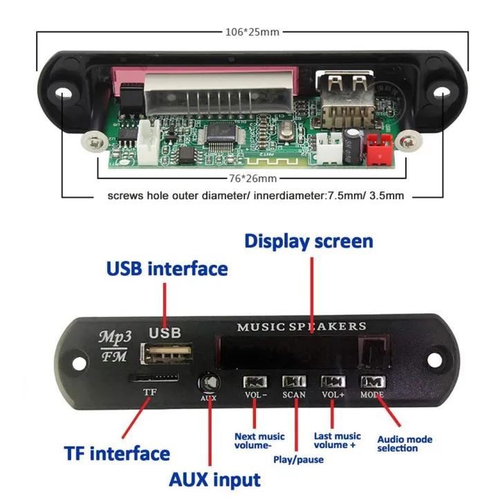 5V%20/%2012V%20USB%20Bluetooth%20MP3%20WMA%20FM%20AUX%20Decoder%20Board%20Audio%20Kit%20With%20Remote%20-%20Image%207