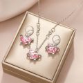 Fashion Women New Jewelry Set Luxury Crystal Pink Heart Necklace Earrings for Women Girl. 