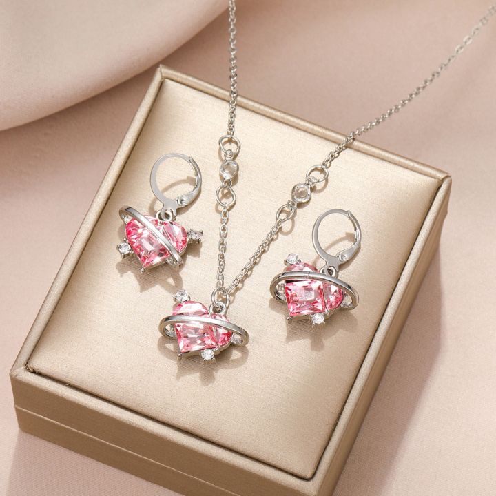 Fashion Women New Jewelry Set Luxury Crystal Pink Heart