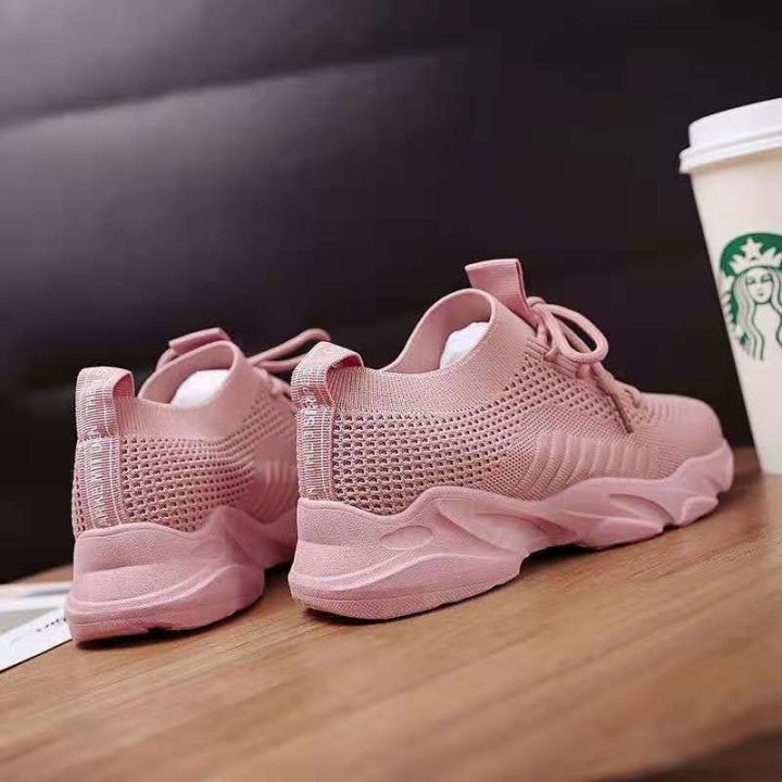 Women's White Shoes Running Korean Style Mesh Surface Breathable New Student Sneakers Mesh Surface Shoes Spring and Summer Women's Shoes Real Flying Woven Casual