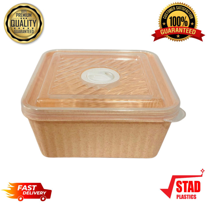 Square Container Brown 1 Piece Marble brown color Plastic Food Container with Transparent lid ...