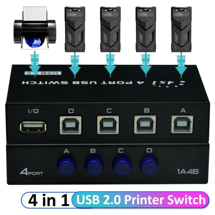 4 Ports USB 2.0 Sharing Switch Switcher 4 or 2 in 1 Out Printer Cable ...