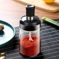 Seasoning Bottle Glass Spice Jars with Lids Salt Storage Seasoning Jar Spoon Lid Integrated Seasoning Bottle,Clear,250ML. 