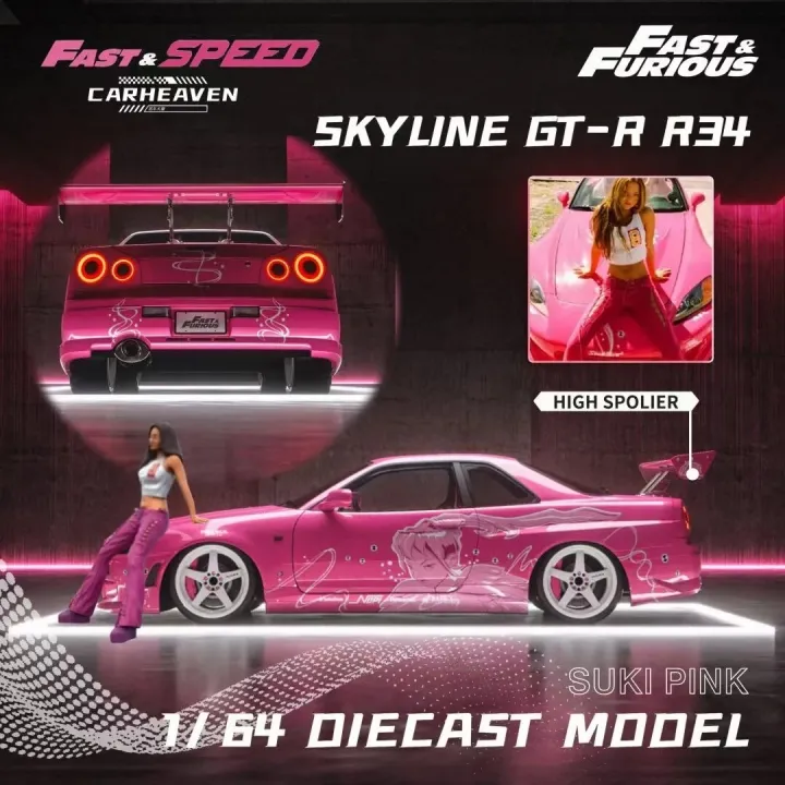 fast%20and%20furious%20cars%20PreSale%20FS%201:64%20Skyline%20GTR%20R34%20High%20Wing%20SUKI%20Pink%20Diecast%20Diorama%20Car%20Model%20Collection%20Miniature%20Carro%20Fast%20Speed%20-%20Image%203