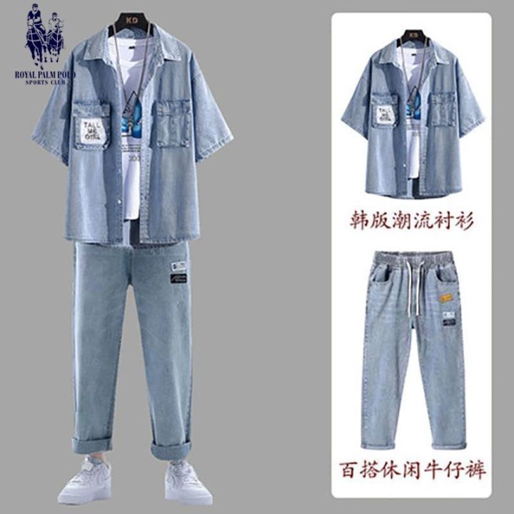 Men's%20Summer%20Short%20Sleeve%20Denim%20Shirt%20Thin%20Half-Sleeved%20Jeans%20Suit%20with%20Handsome%20Casual%20Suit%20Shirt%20-%20Image%202