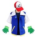 Cosplay Anime Ash Ketchum Clothes Pokemon Cap Gloves Set Men Blue Jacket Costume Boys Girls Cosplay for Party Trainer Pokemon. 