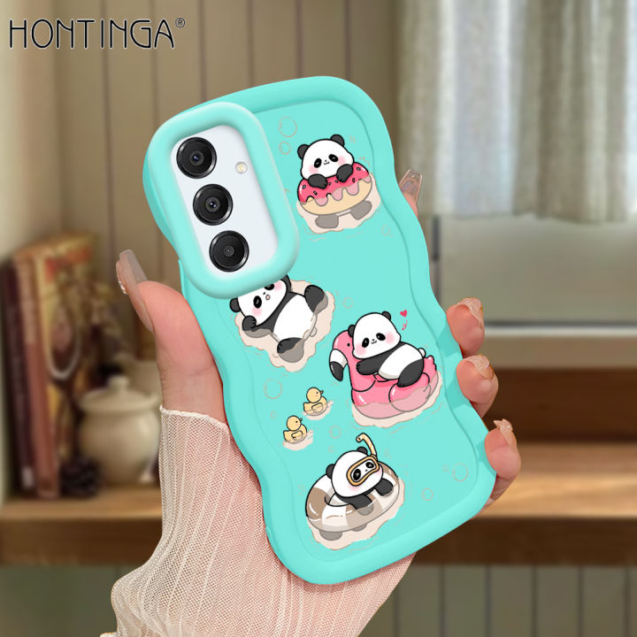 Hontinga for Samsung A16 Back Cover Cute Panda Pattern Luxury Phone Cover Soft Silicone Macaron Wave Mobile Case