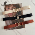Wide Gold Metal Buckle Belt For Women Lady Retro Solid Color Elastic Skinny Waist Belts Simple Dress Shirt Decorative Waistband. 