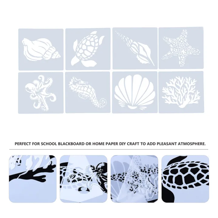Chaoshihui%208pcs%20Painting%20Stencils%20Set%20Sea%20Animal%20Pattern%20Drawing%20Template%20DIY%20Hollow%20out%20Stencil%20-%20Image%202