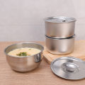 Household Steamed Egg Bowl 304 Stainless Steel Steaming Bowl Double Freshness Single Layer Box With Cover Stewed Steamed Egg Custard Steamer 1Pcs. 