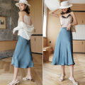 bellylady Women Cotton Sweet Fishtail Skirt Satin Elegant Solid Color A-line Mid-length Skirt For Business Daily Wear. 