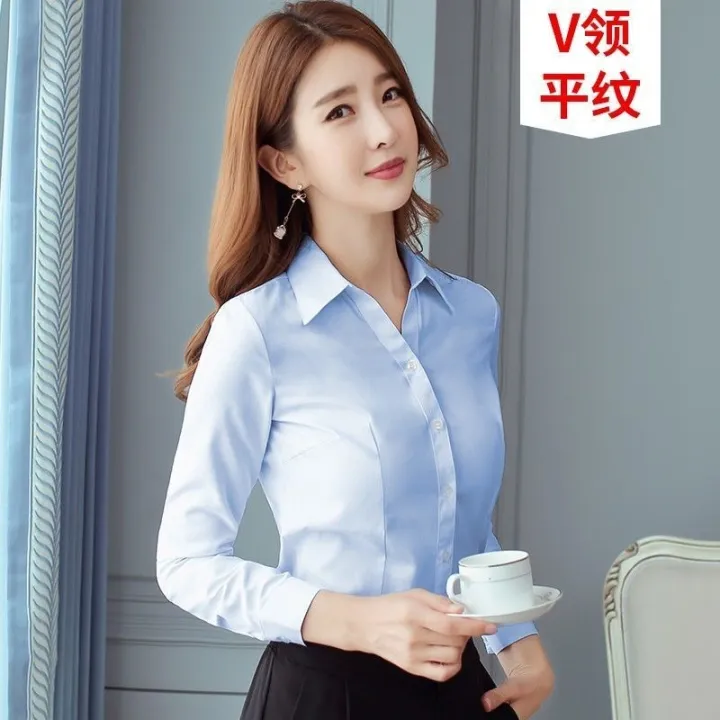 Short%20Sleeve%20Spring%20Autumn%20Blouse%20White%20and%20White%20Collar%20Long-Sleeve%20Working%20Clothes%20Business%20Shirt%20Blue%20Women's%20Summer%202024%20Slim-fitting%20suit%20-%20Image%206
