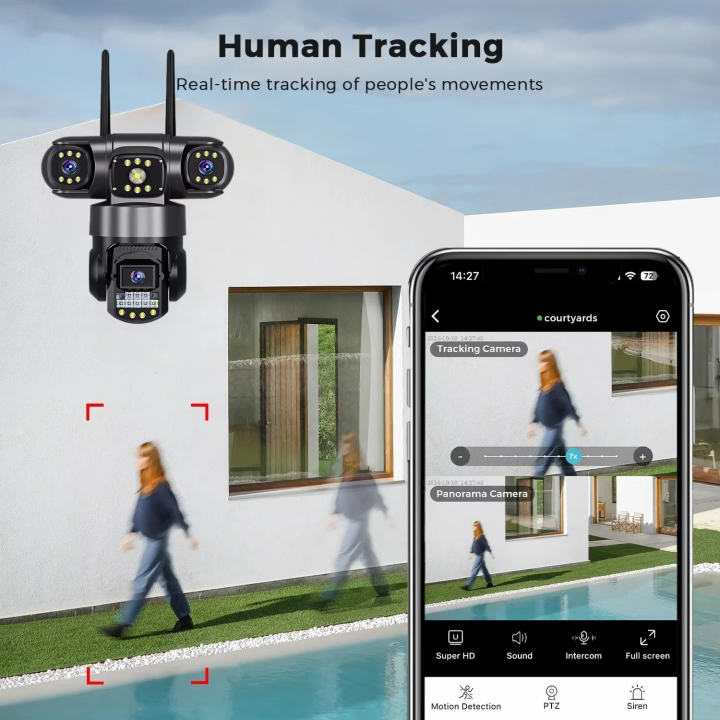 Visual Color Code Scanner Equipment 4G Triple Lens 6Mp CCTV Camera with Two Way Audio, Night Vision Color ...