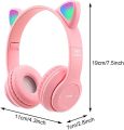 Wireless Gaming Headset, Bluetooth 5.0 Cat Ear Headphones, Kids Headphones P47M, LED Light Up Bluetooth Over Ear Headphones for Kids and Adults Wearing. 