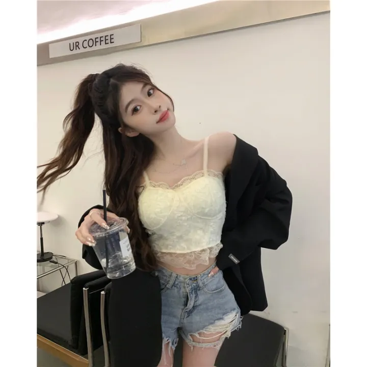 【ZIME】cod Korean fashion versatile slim short strapping lace suspender top for women uuu