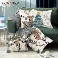 Hidden Zipper Pillow Case Christmas Square Pillow Case Festive Snowman Reindeer Snowflake Tree Print Home Decor Cushion Cover 45x45cm Perfect for Sofa Bedroom Southeast Asian Buyers' Favorite. 