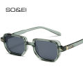 ZEBF-SO&EI Retro Rectangle Rivets Men Punk Gradient Sunglasses Shades UV400 Fashion Olive Green Sun Glasses. 