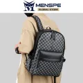 MENSPE Fashion Men’s Backpack Laptop Backpack Soft PU Backpack Business Travel Bag Waterproof Backpack Grid Pattern Design College Commuting Backpack Leisure School Bag For Travel Study Business. 