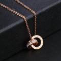 CELOVIS Athena Interlocking Zirconia Double Ring Pendant with Roman Numeral Chain Necklace for Women ( 18K Rose Gold/ Gold ). 