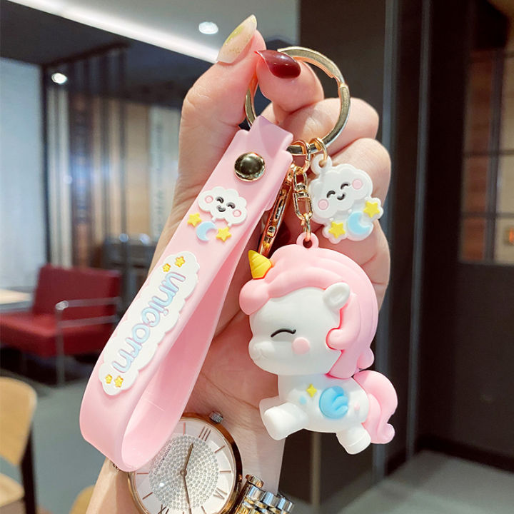 Cute Kawaii 3D Unicorn Keychains Softglue Pegasus Pendant Key Rings for Kids Toys Doll Women Men Bag Key Chain Gifts for Girl