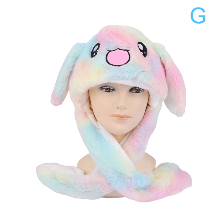 Women's Movable Bunny Ears Hats With Lights Girls Winter Plush Warm Rabbit Hat