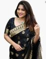 SIRIL Women's Soft Banarasi Silk Jacquard Saree with Unstitched Blouse Piece- Black colour. 