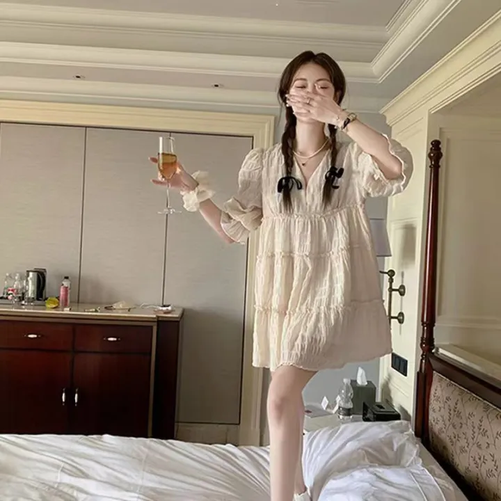 Puff%20Sleeve%20Dress%20Women's%20Texture2023Summer%20New%20Korean%20Style%20Sweet%20and%20Fresh%20Petite%20Short%20Dress%20Cake%20Dress%20-%20Image%202