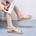 Women's Flat Sandals Summer Flat Heel Roman Shoes2023New Women's Student All-Match Thin Strap Fairy Style Sandals. 
