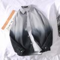 Spring and Autumn Gradient Long-Sleeved Shirt Men Fashion Brands plus Size Loose Lapels Shirt Men's Korean Style Fashion Overweight Man Shirt. 