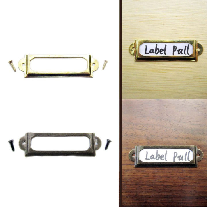 12Pcs Antique Brass Golden Metal Label Pull Frame Handle File Name Card Holder For Furniture Cabinet Drawer Box Case Bin 17*60mm