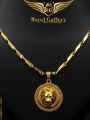 Gold Plated V-Cut Chain with Round Lion Pendant. 