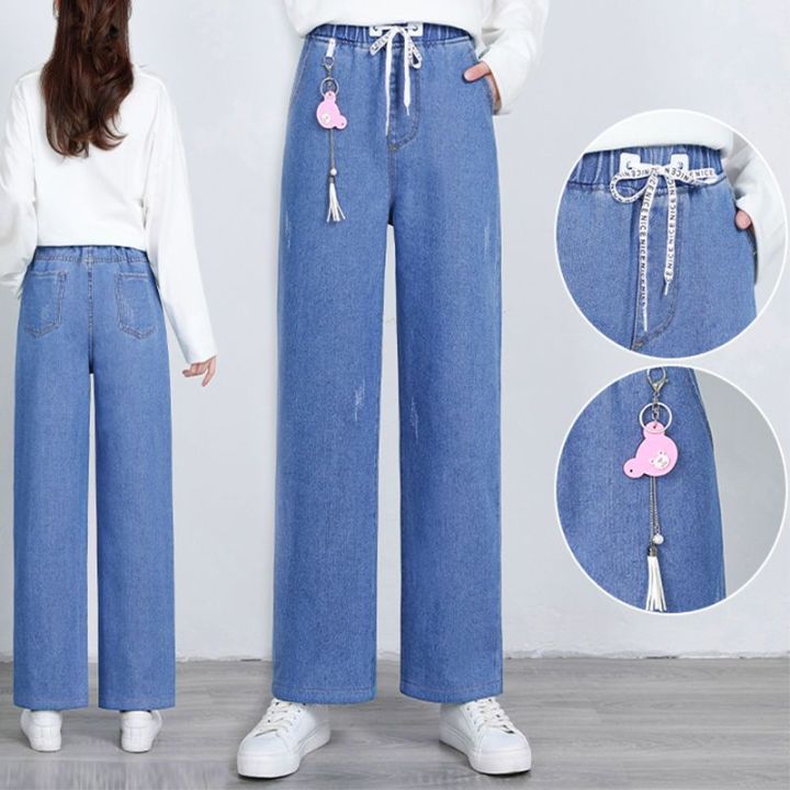 Embroidered%20Striped%20Denim%20Trousers%20for%20Older%20Girls12--16Jeans%20Women's%20Loose%20Slimming%20High%20Waist%20Big%20Children's%20Wide%20Leg%20Pants%20-%20Image%203