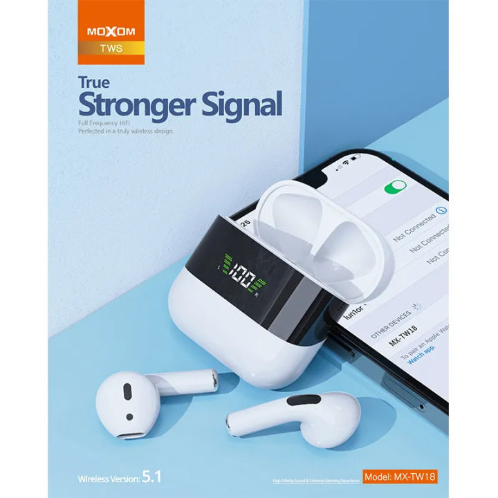 MOXOM MX-TW18 IPX4 LED POWER DISPLAY CASE Alien Wireless Earbuds Auto Pair v5.0 - Airpod TWS wireless EarBuds with charging case Touch sensor voice assistant - Blutooth headphone earphone inpods 13 airbuds airdots stereo super bass inpods 3 in pods pro he