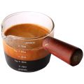 Glass Measuring Cup Espresso Shot Glass 75ML Triple Pitcher Barista Single Spouts with Wood Handle. 