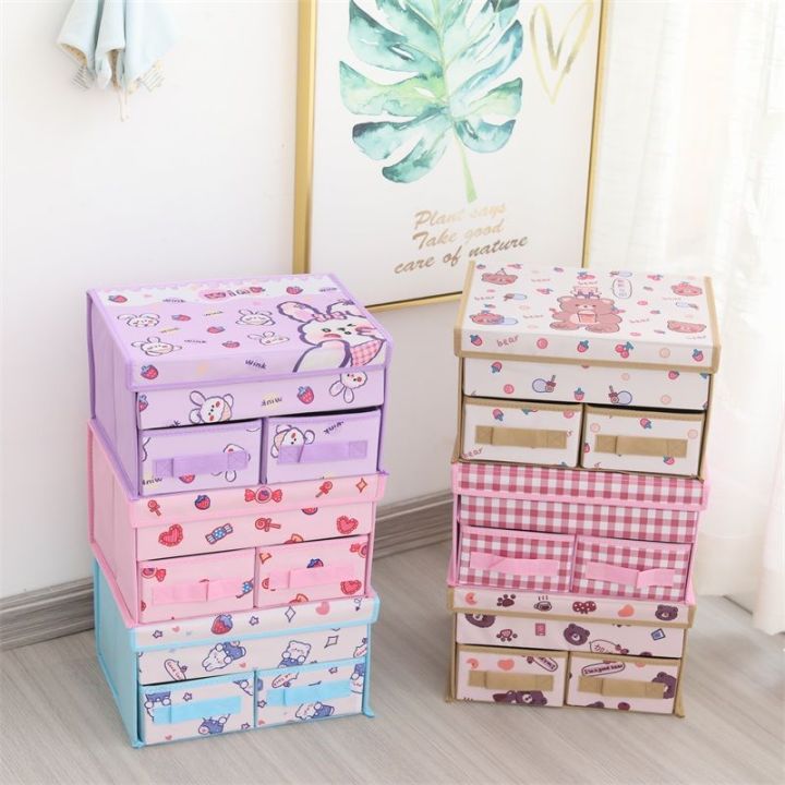 Fabric Girl's Heart Drawer-Type Foldable Storage Box with Cover Finishing Box Storage Bra Boxed Socks Underwear