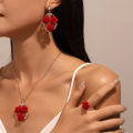 Luxury Romantic Velvet Rose Zircon Necklace Earrings Ring Set For Women Pendant Yao Store. 