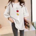 Pure Cotton 2024 Spring and Summer New Korean Style Loose All-Matching Printed T T-shirt Top Casual Short Sleeve Hong Kong Style Women's Fashion. 