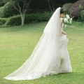 2024 New Double-Layer Bride Head 3 M-Long Four-Layer Floor-Length White Super Long Tail Main Wedding Dress Accessories with Hair Comb. 