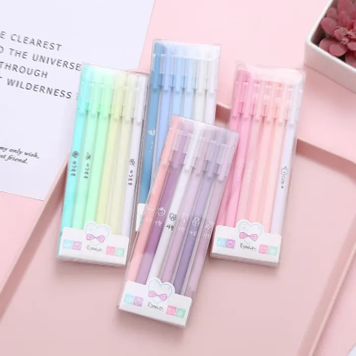 6Pcs/Set Cute Morandi Gel Pen Set Student Penel Pen Retro 0.5mm Black Signature Pen Solid Color School Office Supply Stationery