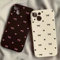 Korean Cute Pink Bow Phone Case for IPhone 16 15 14 12 11 Pro Max 13 Mini XR XS X 7 8 Plus Love Heart Soft Square Silcone Cover. 