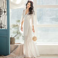 Chiffon Dress 2023 Spring and Summer Half Sleeve Retro High Waist Pure Color Slim Fit Slimming V Lingxian Elegant Female Dress. 