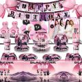 Korea Girl Black Pink Balloons Birthday Party Decoration Banner Cake Topper Birthday Tableware Photoshop Backdrop Baby Shower. 