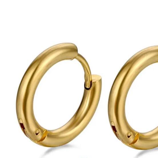 Stainless Steel Round Hoop Earrings For Men And Women Gold Color - A Pair