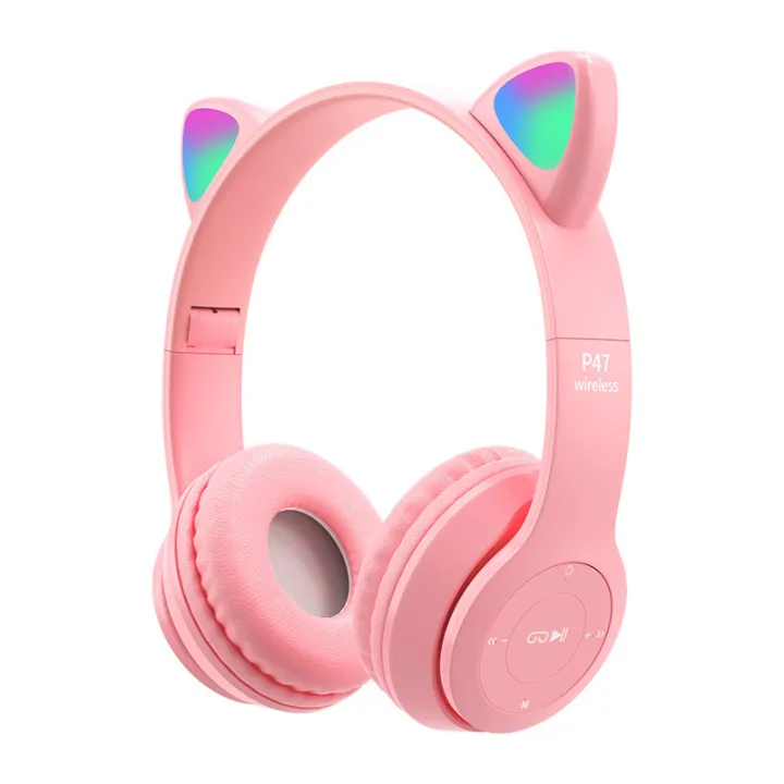 New%20Cat%20Ear%20Design%20Bluetooth%205.0%20P47M%20Headphone%20Wireless%20Headband%20Earphone%20Hands%20Free%20Music%20Headset%20With%20MF/TF%20(Features%20P47%20Solo%20XB450)%20-%20Image%204