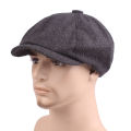 Men Beret Vintage Herringbone Tweed Peaky Blinders Hat Newsboy Beret Hat Spring Flat Peaked Beret Hats Dark Grey. 