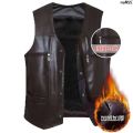 Leather Waistcoat Fleece-lined Thickened Middle-Aged and Elderly Men's Thermal Vest Leisure Vest Dad Wear Autumn and Winter Vest Men's Coat _. 